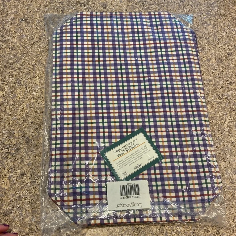 NIP Longaberger 2 Fabric Placemats Blueberry Plaid / Fruit Medley